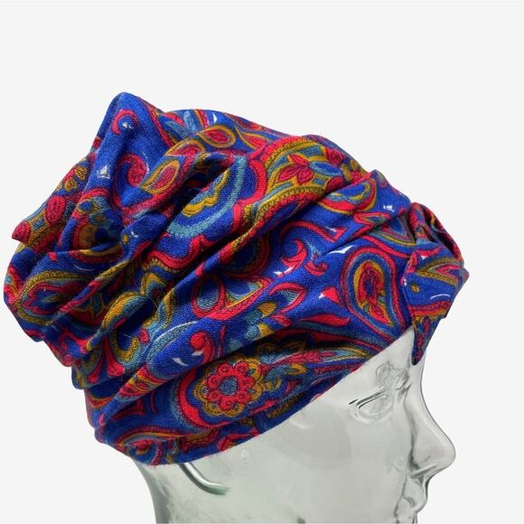 60s Turban Style Hat Paisley Blue Red‎ Bow Vintage MidMod Casual Boho Styles main image 4